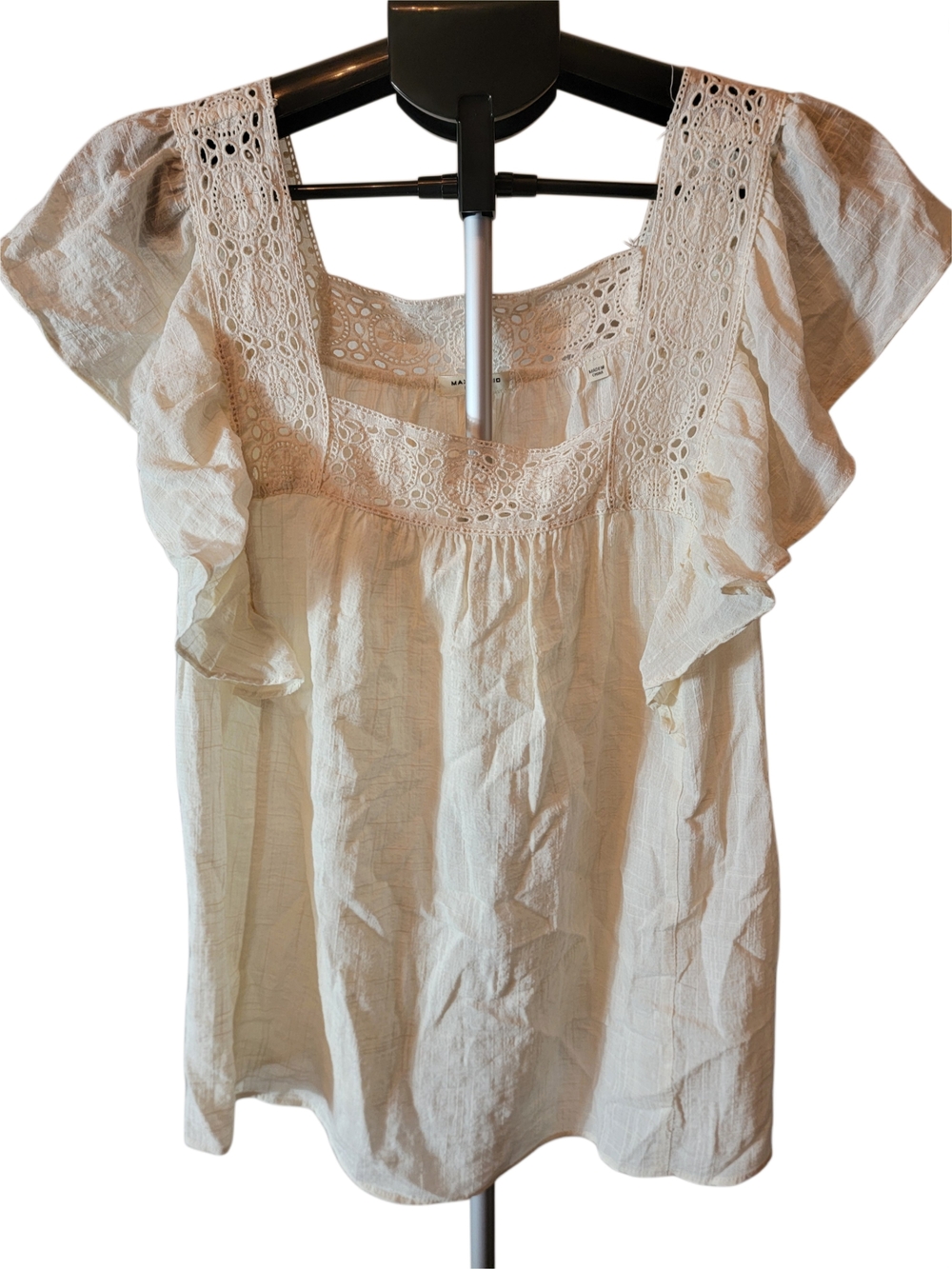 Max Studio London Crochet Yoke Flutter Sleeve Blouse Antique White Size L